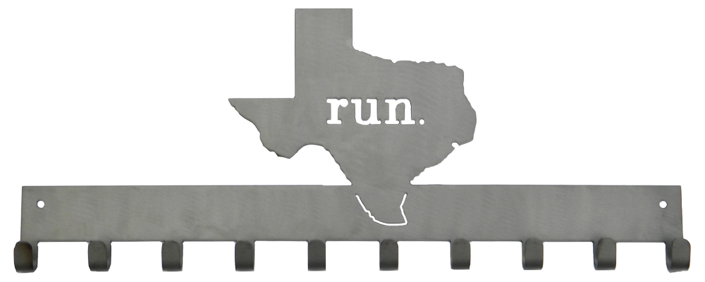 Run State of Texas Matte Silver 10 Hook Medal Display Hanger