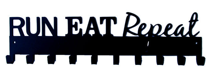 Run Eat Repeat Quote Black 10 Hook Medal Display