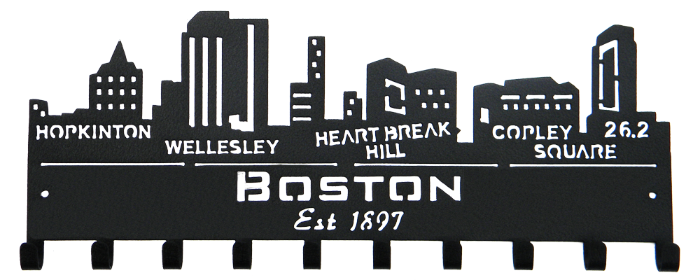 Boston Marathon Skyline 10 Hook Black Medal Display Hanger