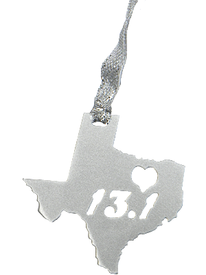 13.1 Half Marathon Texas Heart Silver Dangler Ornament