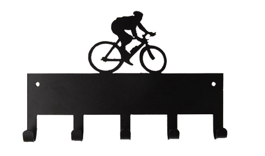 Cycling Person Riding Bike Black 5 Hook Medal Display Hanger
