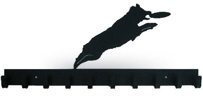 Agility Dog Catching Frisbee Black 10 Hook Medal Display Hanger
