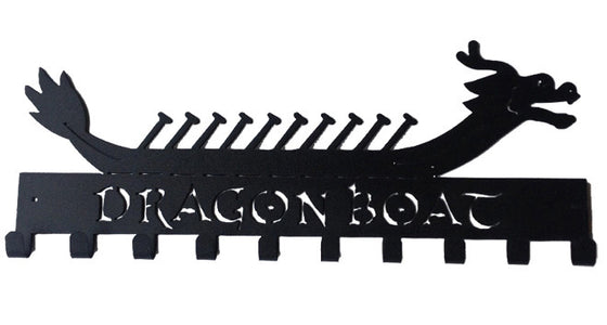 Dragon Boat with Paddles Black 10 Hook Medal Display Hanger