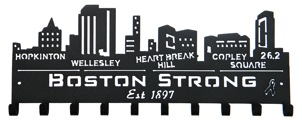 Boston Strong Marathon Skyline 10 Hook Black Medal Hanger