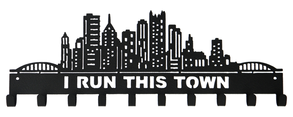 I Run This Town Skyline & Buildings Black 10 Hook Medal Hanger - New Design