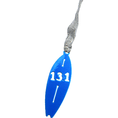 13.1 Half Marathon Surfboard Blue Dangler Ornament