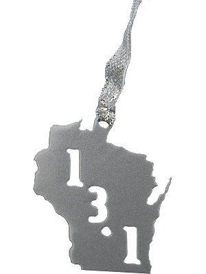13.1 Half Marathon Wisconsin Silver Dangler Ornament