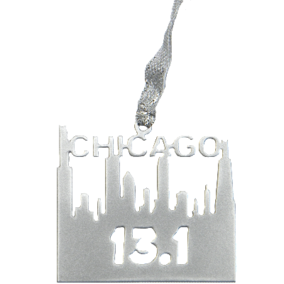 Chicago Half Marathon 13.1 Runner Skyline Silver Dangler Ornament