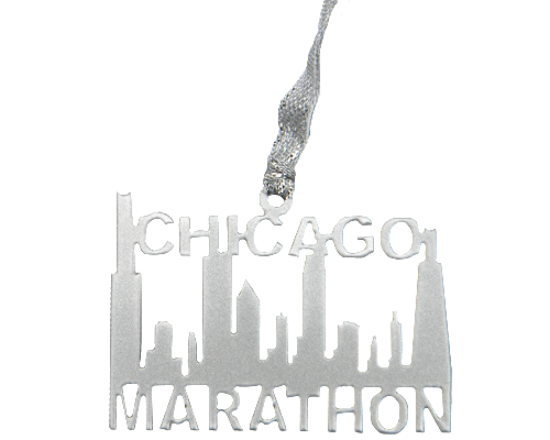 Chicago Marathon Runner Skyline Silver Dangler Ornament