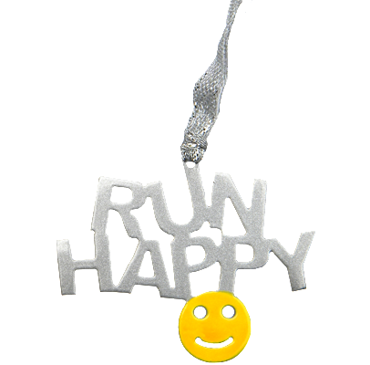 Run Happy Quote with Smiley Yellow and Silver Dangler