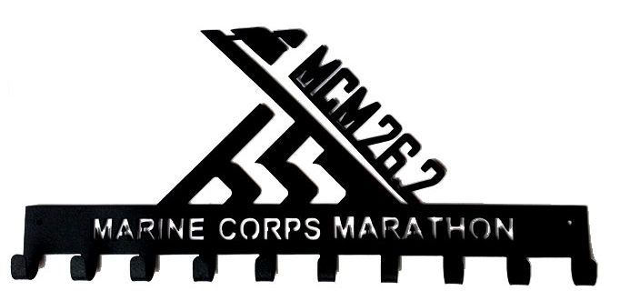 Marine Corp Marathon MCM 26.2 Black 10 Hook Medal Hanger