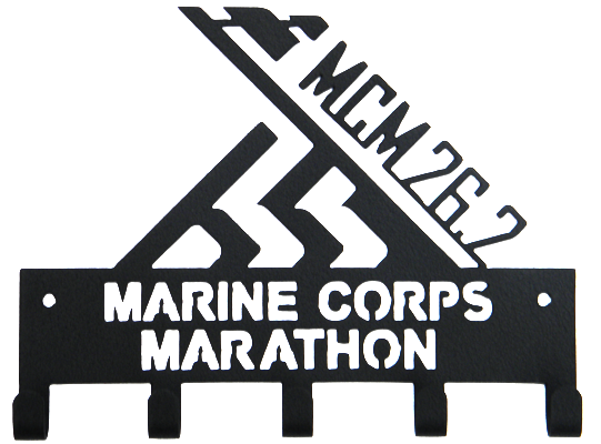 Marine Corp Marathon MCM 26.2 Black 5 Hook Medal Hanger