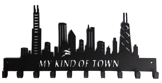 Chicago Skyline My Kind of Town 10 Hook Black Medal Hanger