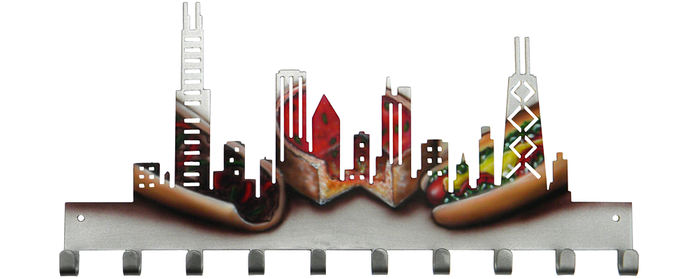 Chicago Skyline Custom Painted Italian Beef Pizza Hot Dog Medal Hanger