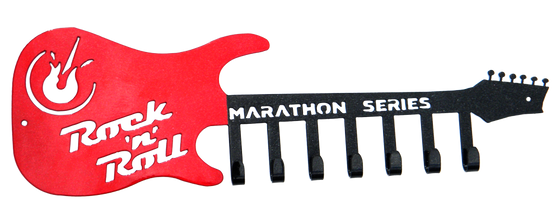 Rock n Roll Marathon Guitar Black & Red Sparkle 7 Hook Medal Display Hanger