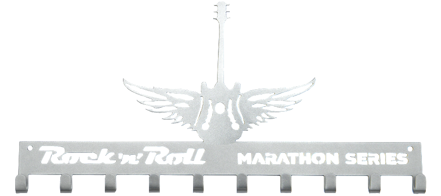 Rock n Roll Marathon Series Winged Guitar Silver 10 Hook Medal Display Hanger