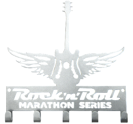 Rock n Roll Marathon Series Winged Guitar Silver 5 Hook Medal Display Hanger