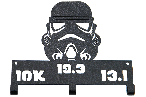 Star Wars Storm Trooper Challenge 10K, 13.1, 19.3 - 3 Hook Black Sparkle Medal Hanger