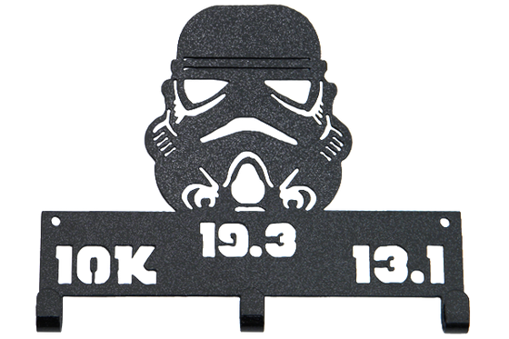 Star Wars Storm Trooper Challenge 10K, 13.1, 19.3 - 3 Hook Black Sparkle Medal Hanger