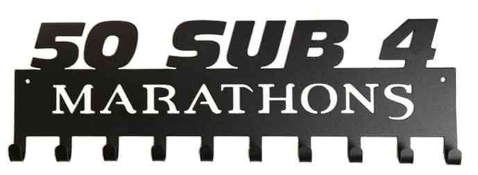 50 Sub 4 Marathons Club 10 Hook Black Medal Display Hanger