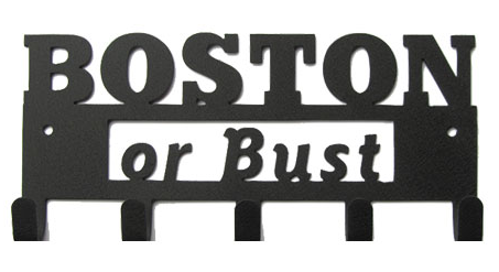 Boston Marathon or Bust Quote Black 5 Hook Medal Display Hanger