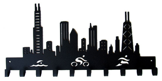 Chicago Skyline Triathlon 10 Hook Black Medal Hanger