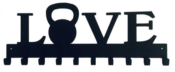 Love with Kettle bell Weight Black 10 Hook Medal Display Hanger