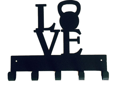 Love with Kettle bell Weight Black 5 Hook Medal Display Hanger