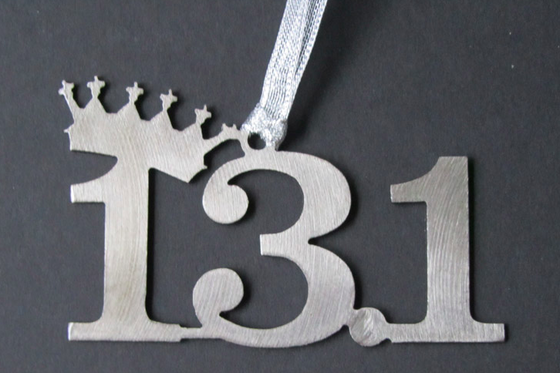 Disney Silver 13.1 Half Marathon Tilted Crown Dangler Ornament